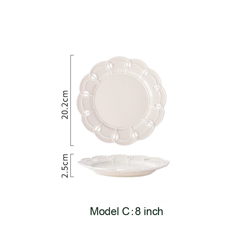 French Style Vintage White Snack Plates Ceramic Embossed Dessert Bread Trays Cake Dishes Bridal Shower Wedding Party Tablewares: C