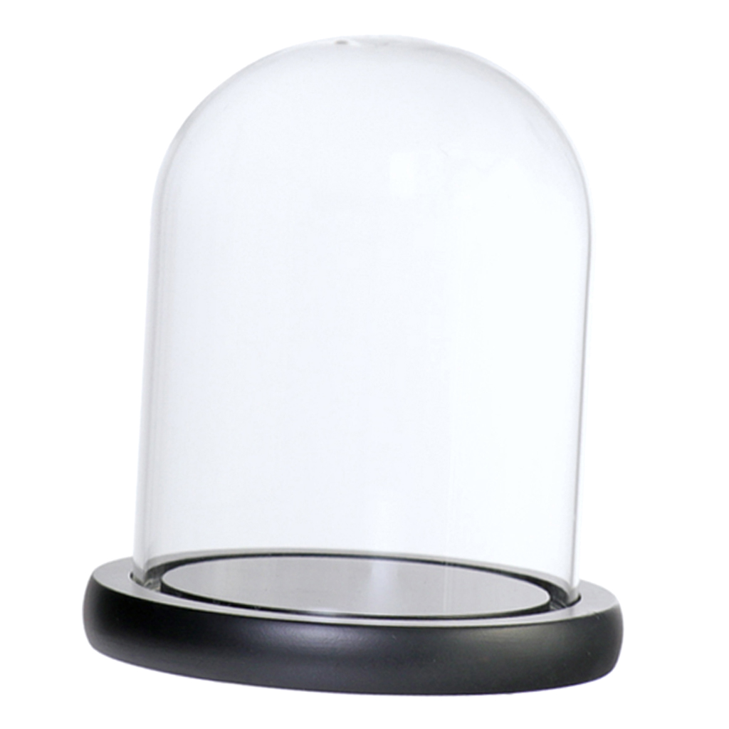 Træbund glas cloche kuppel dæksel display centerpiece bordplade dekoration glas kuppel med base: Sort c