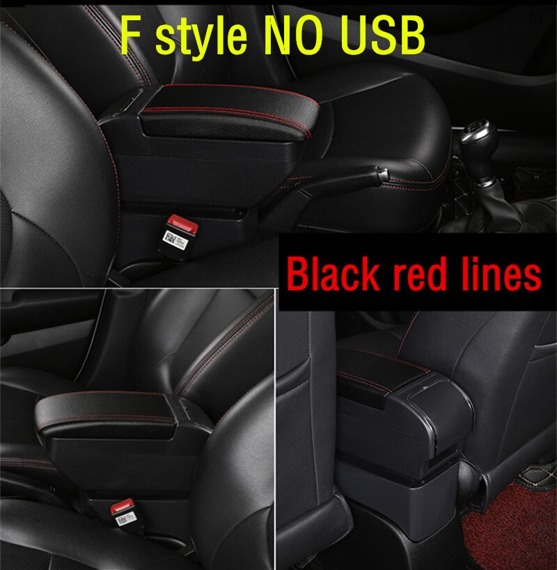 For Peugeot 107 armrest box central Store content box car-styling decoration With cup holder USB: F Style Black Red