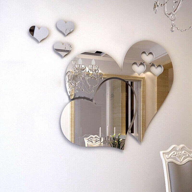3d spejlvæg dobbelt hjerter mærkat aftagelig diy kunst vægmaleri værelse hjem indretning aftagelig 3d mærkat hjerter væg klistermærke