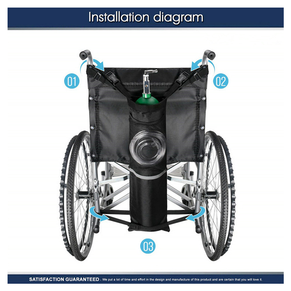 Wheelchair Storage Pouch Tank Holder Universal Stretch Oxford Cloth Non Slip Black Solid Reflective Stripe Oxygen Cylinder Bag