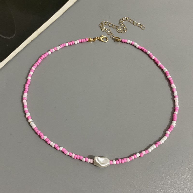 Boho perlehalskæde til kvinder imiteret perle frøperlekæde kort choker halskæde håndlavede smykker til kvinder: Lysegul farve