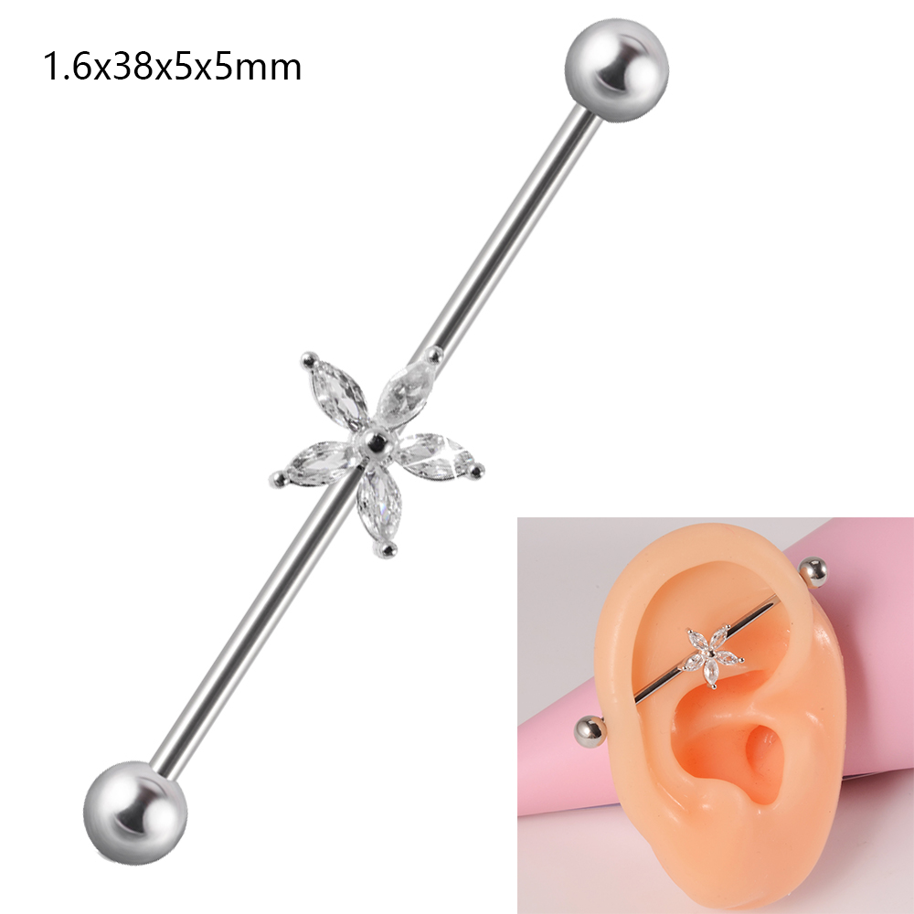 1 pieza de barra Industrial de circonio de acero quirúrgico, pendiente de puente Auricular largo de Animal bonito, joyería para Piercing corporal transversal para mujer