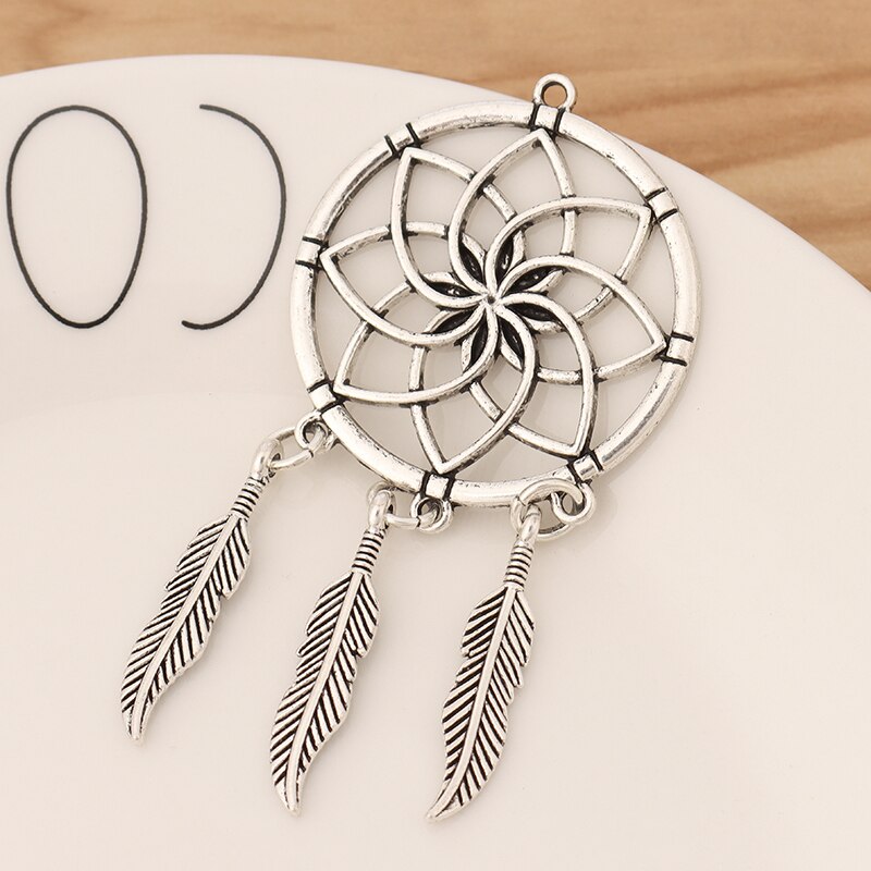 6 stück Tibetischen Silber Dreamcatcher Reize Anhänger für DIY Halskette Ohrring Schmuck, sterben Entdeckungen 71x34mm