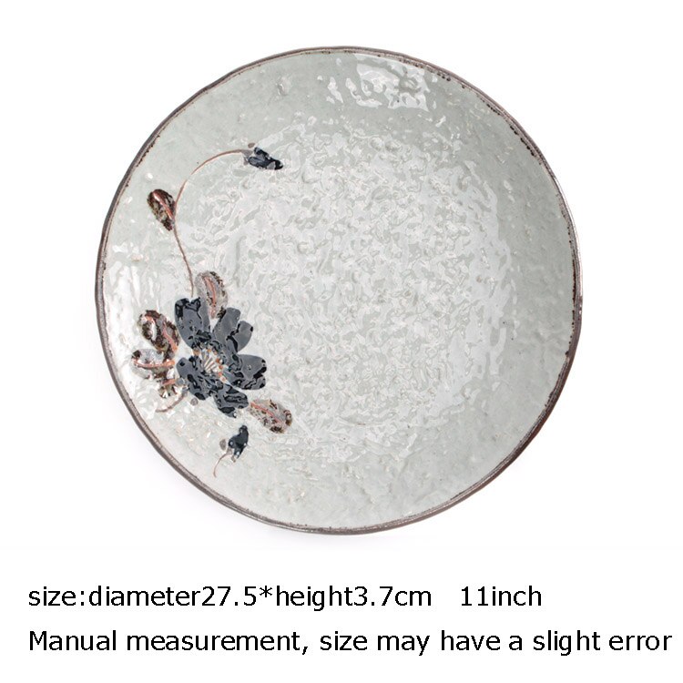 Japanse Stijl Keramische Plaat Hand Beschilderd Bloemmotief Spaghetti Omelet Plaat Schotel Thuis Vintage Servies Taart Ronde Schotel: E