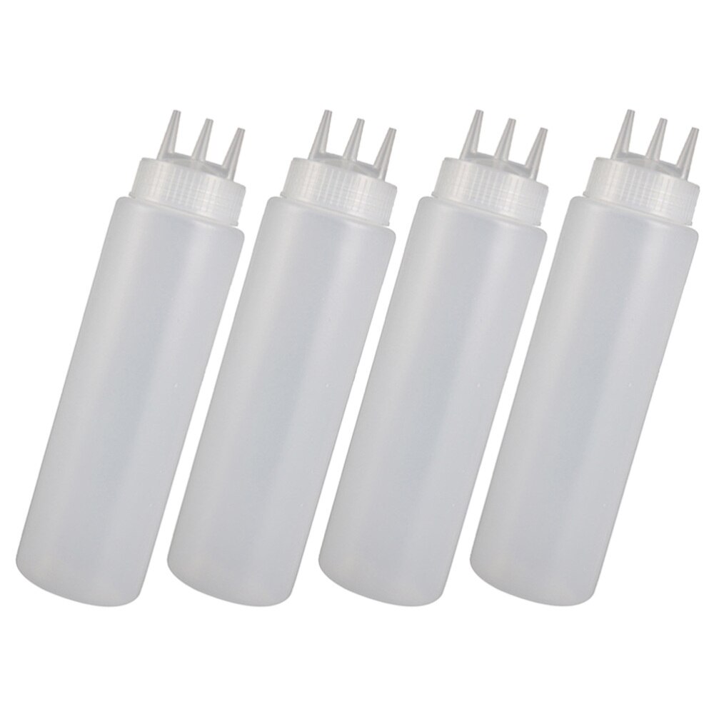 4pcs Jam Squeeze Bottles 3-hole Tomato Sauce Dispensers Kitchen Gadget for Salad Dressing Mustard (White, 12oz, 360ml)