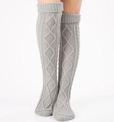 Tykke benvarmer kvinder støvler tilbehør strikket argyle mønster lange sokker over knæhøjde varme 7 farver hæklet: Lysegrå