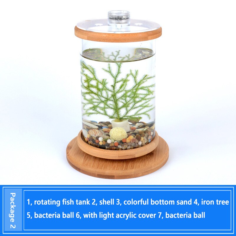 Viskom van massief hout, kan 360 graden draaien, klein aquarium, goudvis, betta, aquariumdecoratie: Pakket 2