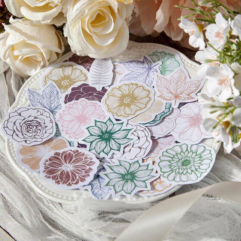 Retro Flower Sticker Book Material Paper Junk Journal Planner Craft Paper Scrapbooking Vintage Decorative DIY Craft Photo Albums