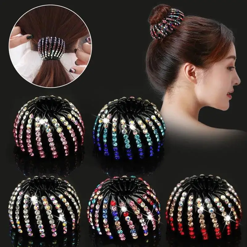 Épingle à cheveux en cristal strass pour chignon, pinces à cheveux, boucle en queue de cheval, nid d'oiseau, accessoires pour cheveux extensibles pour femmes