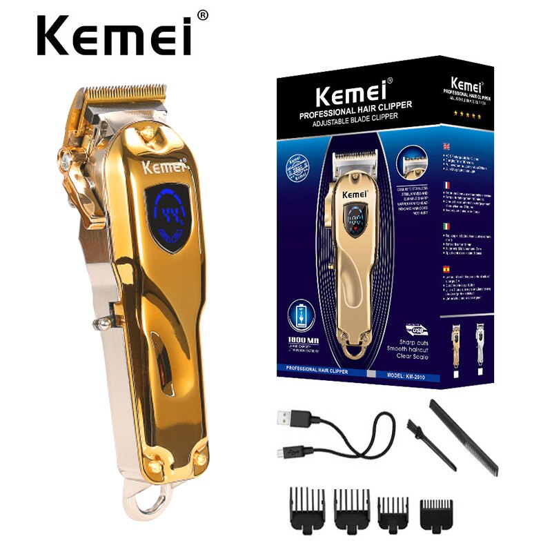 Kemei Kapper Tondeuse Professionele Tondeuse Snoerloze Haar Snijder Lcd Display Tondeuse Aanpassing Baard Trimmer: Gold has box