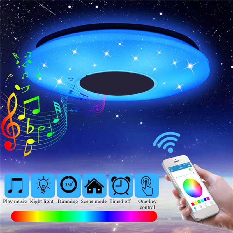 Smart Led App + Afstandsbediening Bluetooth Speaker Met Rgb Dimbare Plafondlamp Panel Lamp Loundspeaker Speler Voor Kinderen Slaapkamer