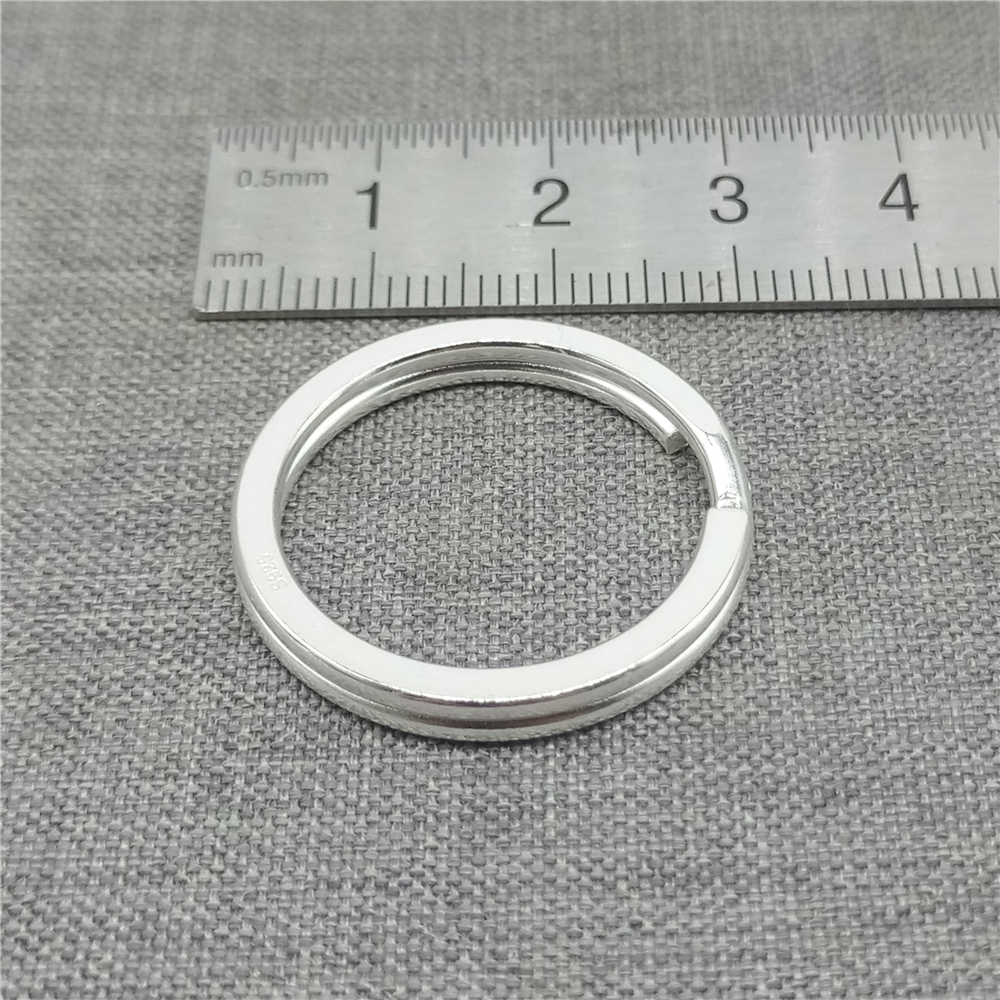 925 stora glänsande nyckelringar i sterlingsilver, delad ring för nyckelring, diameter 20mm 25mm 30mm