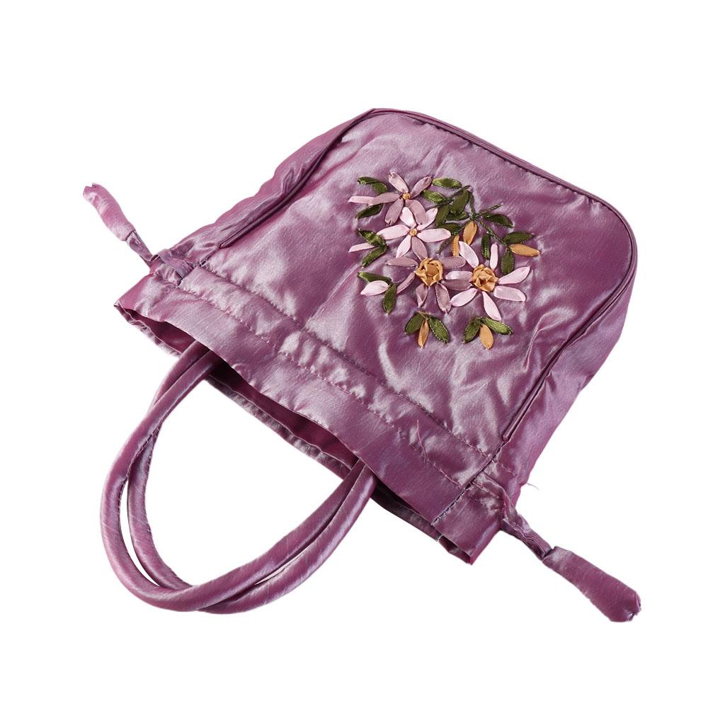 Bolso de mano con bordado de seda satinada para mujer, cartera pequeña con cordón Floral, Hanfu, Retro y