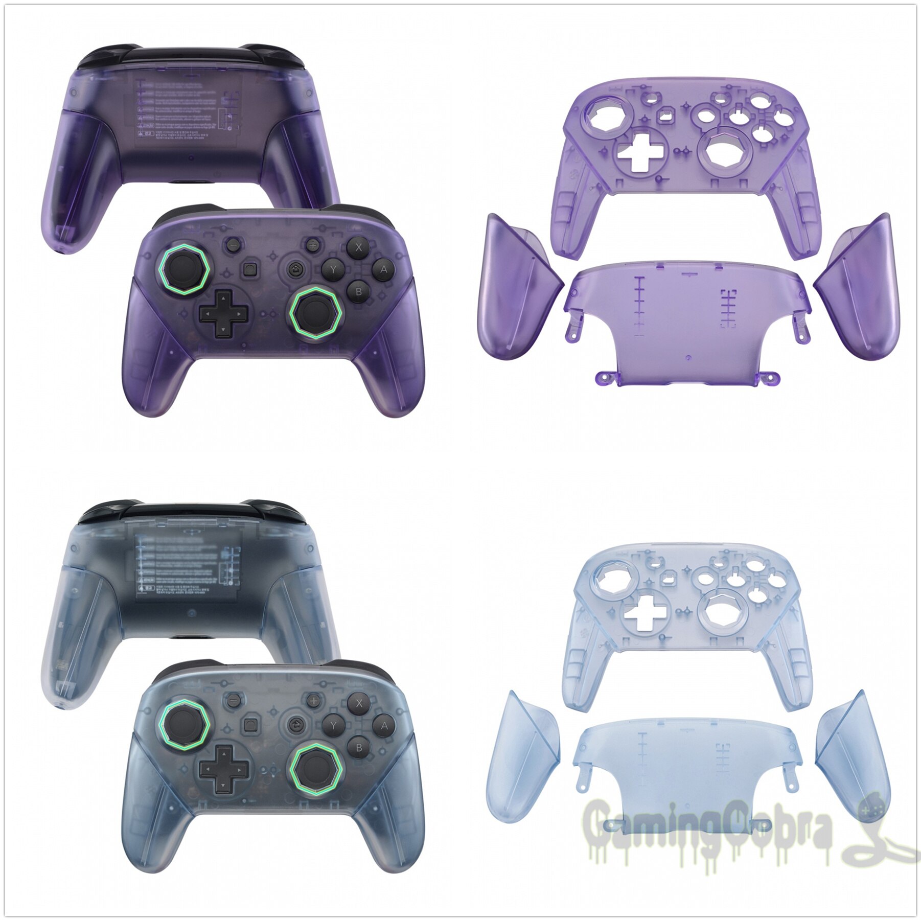 eXtremeRate Clear Atomic Purple Octagonal Gated Sticks Faceplate Backplate Handles Replacement Grip Housing for NS Switch Pro