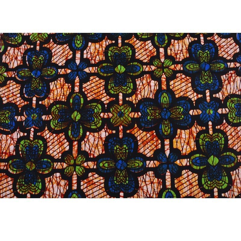 African Ankara Guaranteed Veritable Real Pagne Wax Green &amp; Blue Pattern Print Wax Fabric For Dresses