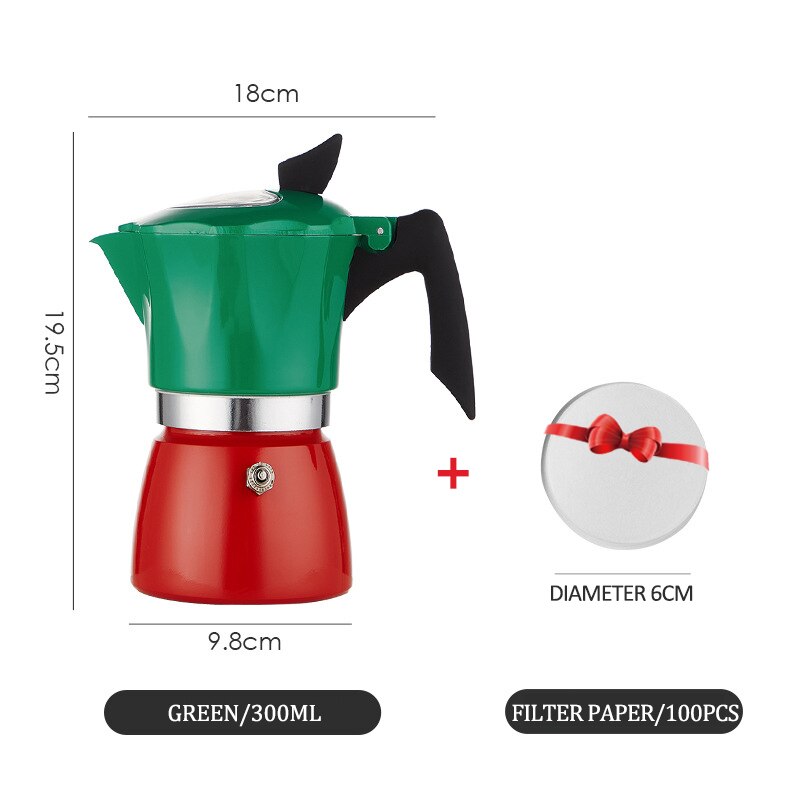 150/300ml Moka Coffee Pot Coffee Maker Aluminum MochaEspresso Pot Italian Coffee Machine Rapid Stovetop Coffee Brewer Cafe Tool: green 300ml