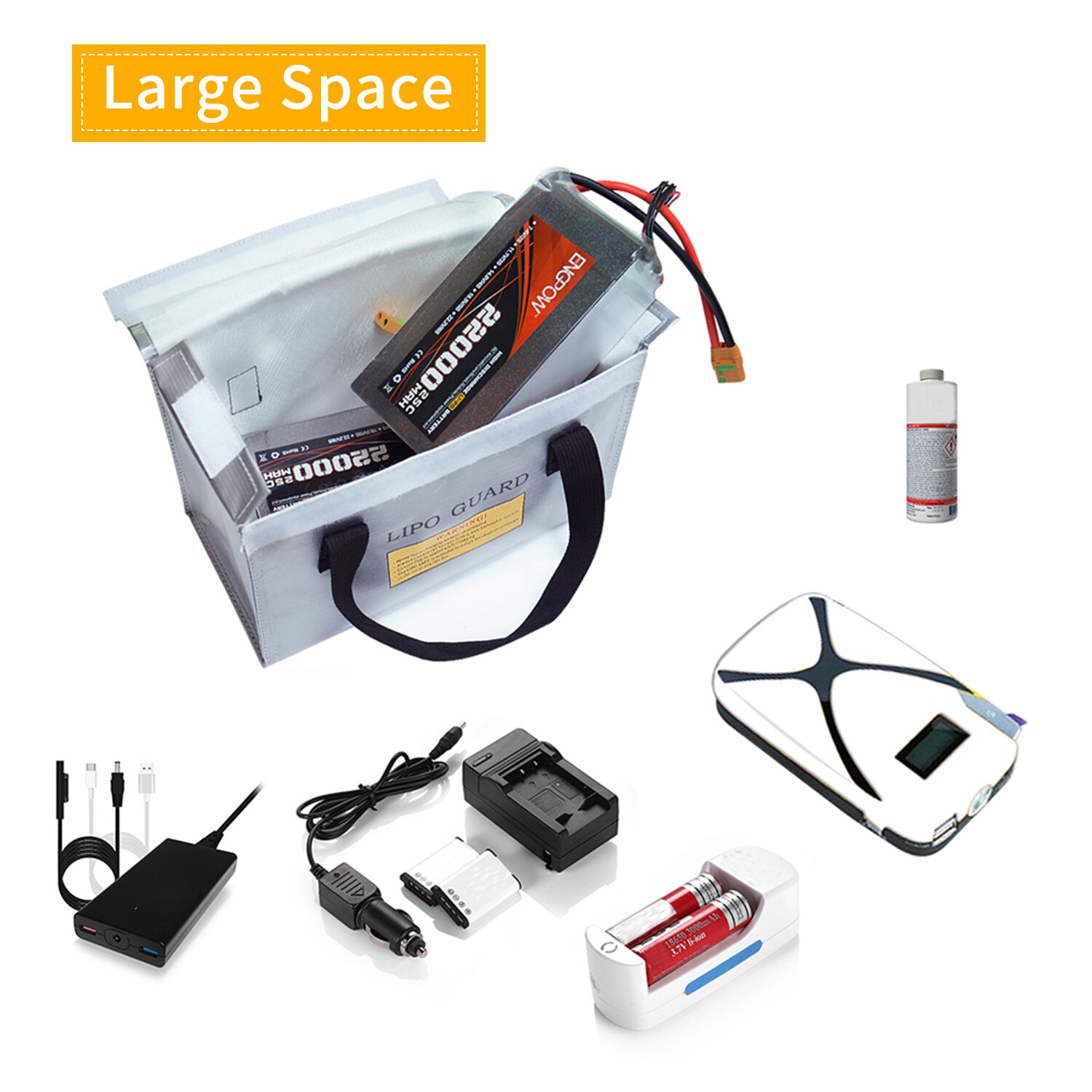 Portable Explosionproof Battery Safe Bag Guard Fireproof Fiberglass Inside Large Capacity Storage Case Pouch for Battery Storage