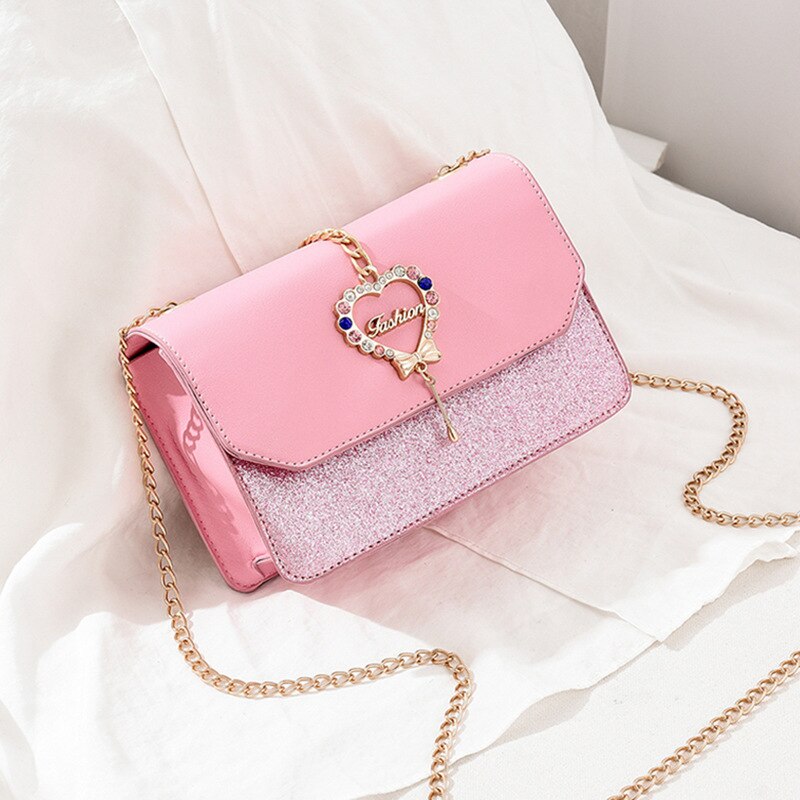 Women Red Heart Shape Shoulder Bag Korean Style Ladies Chain Crossbody Bag Purse And Clutch Bag Pu Leather Bag