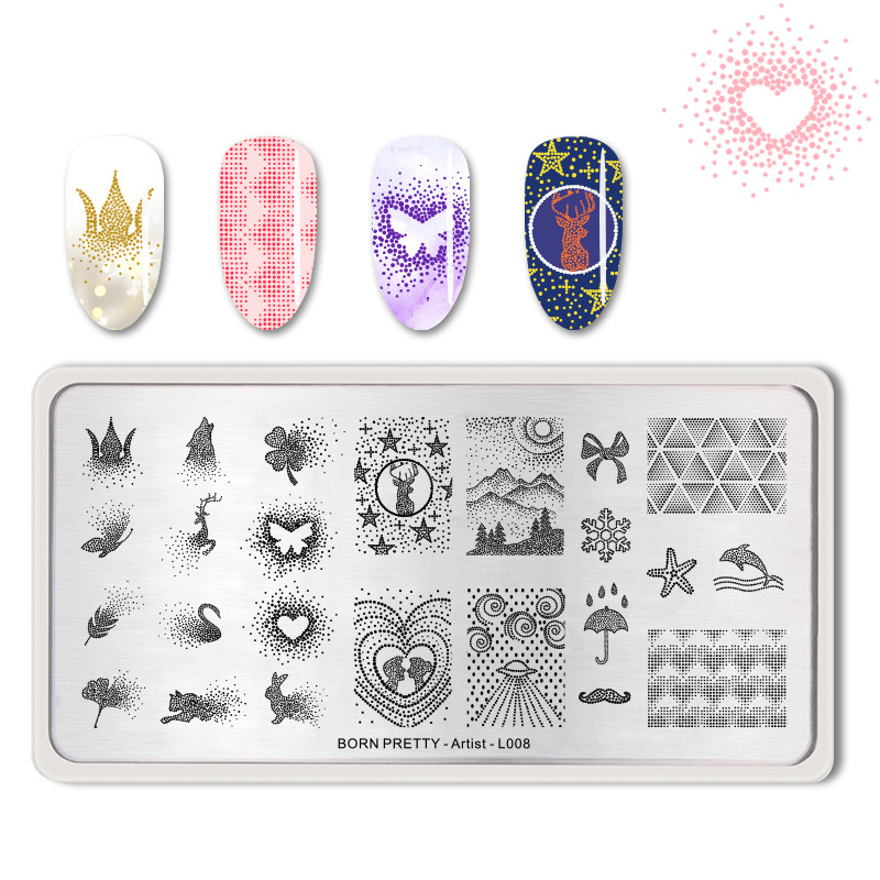 Geboren Pretty Nail Stempelen Platen Rechthoek Beauty Multi-Stijlen Nail Art Stamp Image Template Stencils Voor Nagels Afdrukken: Artist-L008