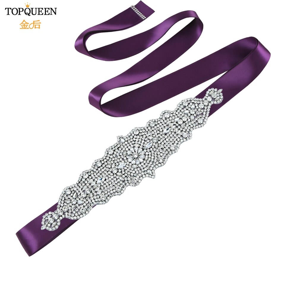 TOPQUEEN S233 Luxus Strass Gürtel Braut Kleid Schärpe Hochzeit Zubehör Frauen Marokkanischen Kaftan Band Bund Applikationen: Violett Schleife