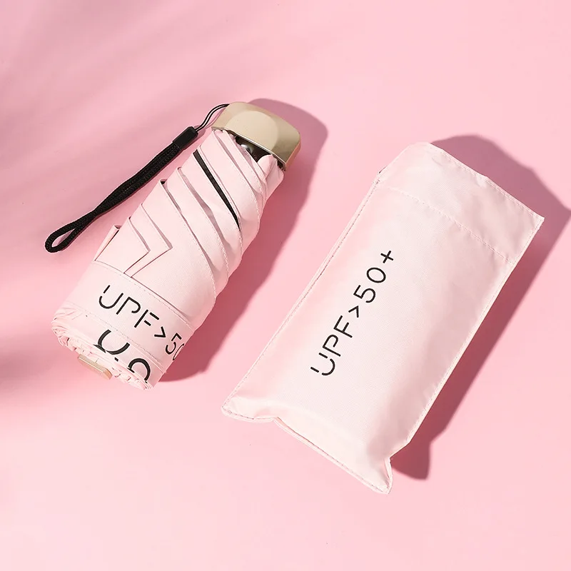 Sonniger Regenschirm faltbarer ultraleichter kleiner flacher fünffacher Regenschirm Sonnenschutz Sonnen-UV-Schutz Mini-Taschen schirm: Rosa