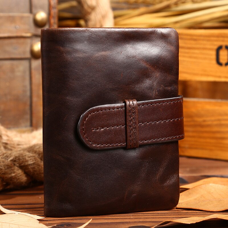 Cartera para hombre, estilo corto, primera capa, cartera de negocios Retro: Brown vertical