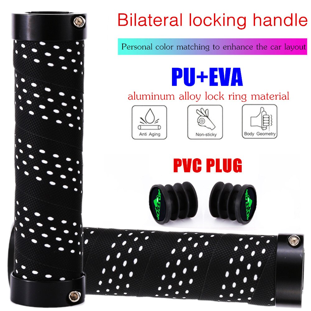 MOTSUV-Puños de manillar de bicicleta, con bloqueo Bilateral, de EVA + PU + anillo de aleación, cómodo de bloquear, empuñaduras de absorción de impacto: White