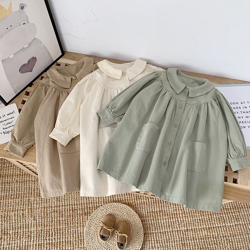Children's Jacket Spring and Autumn Cotton Loose Pleated Foreign Style Korean Style Top Solid Color Girls Jacket