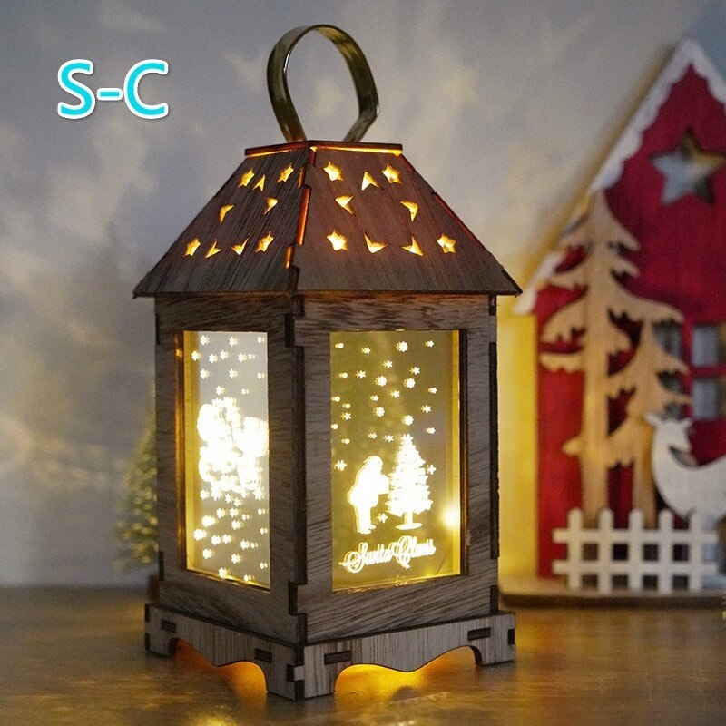 Lichten Houten Kerst Decoratie Wind Lantaarn Led Lichtgevende Creatieve Ornamenten Draagbare Lantaarn: S-C