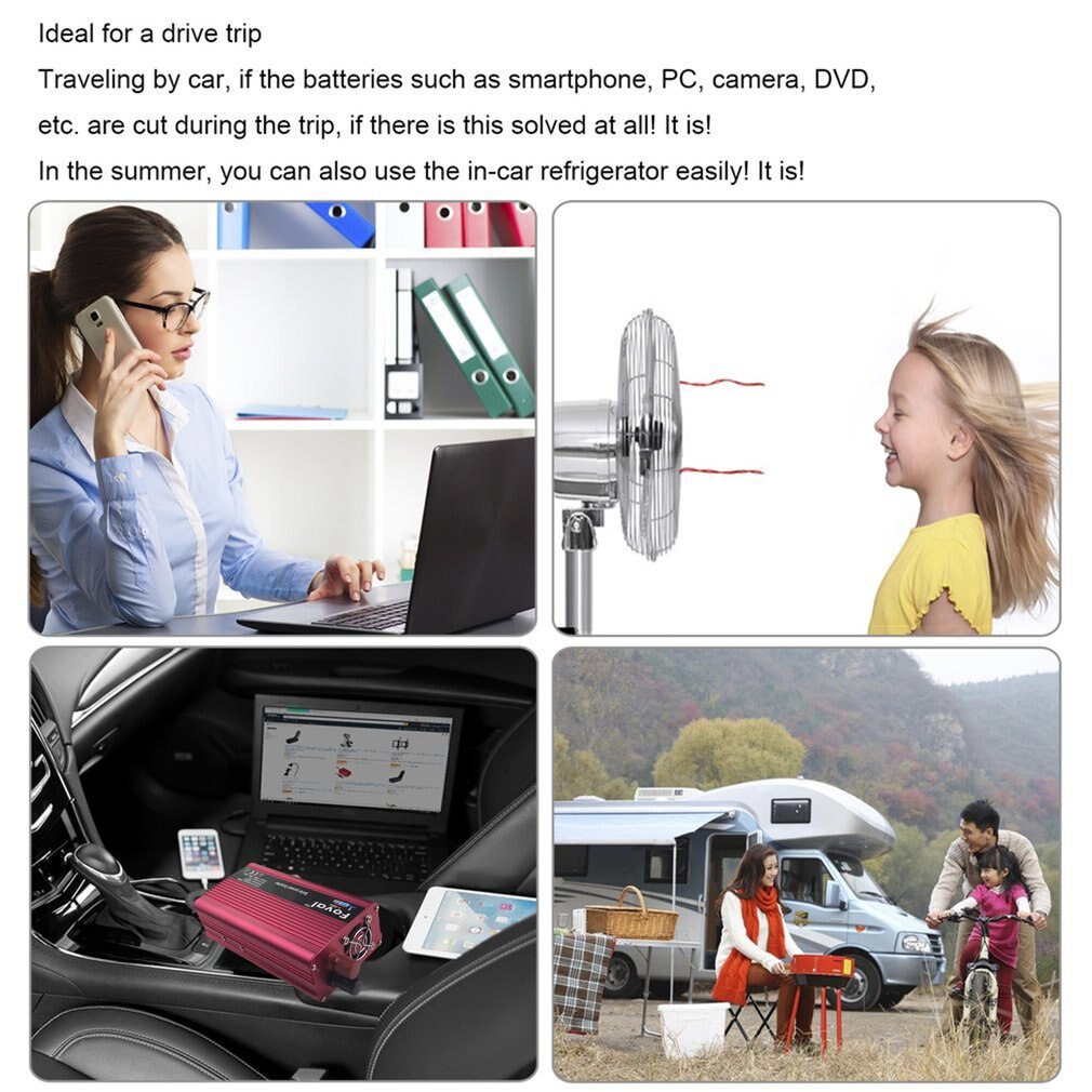 Onever High Power Car Inverter 2000W DC12V To AC220V Aluminum Alloy Dual USB Inverter