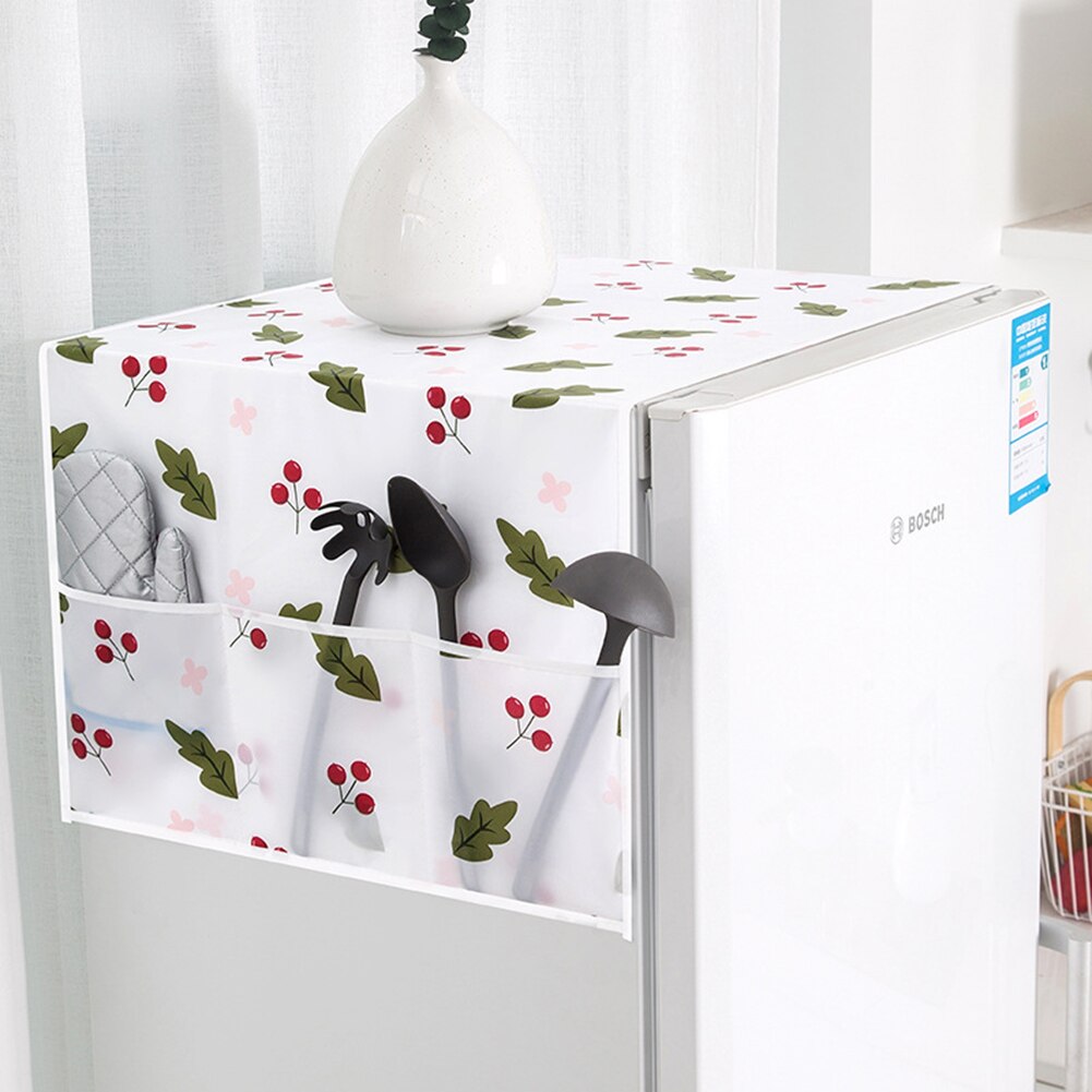 Husholdnings slidbestandigt køleskabsdæksel, multifunktionel hængende vaskemaskine opbevaringspose top: Kirsebærblade