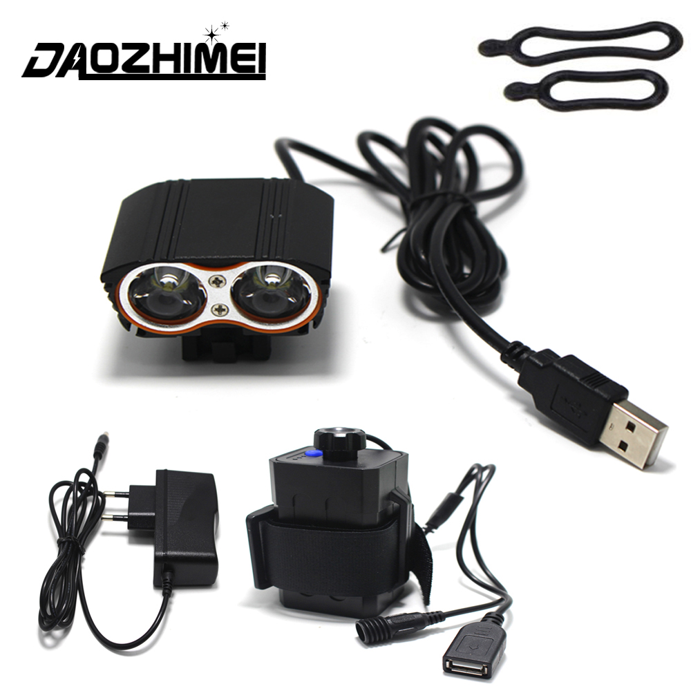 Vanntett sykkellykt foran, 4- modus lommelykt, usb-sykkellykt, 2*t6 lommelykter, kun lampe,  +8.4 v batteriboks