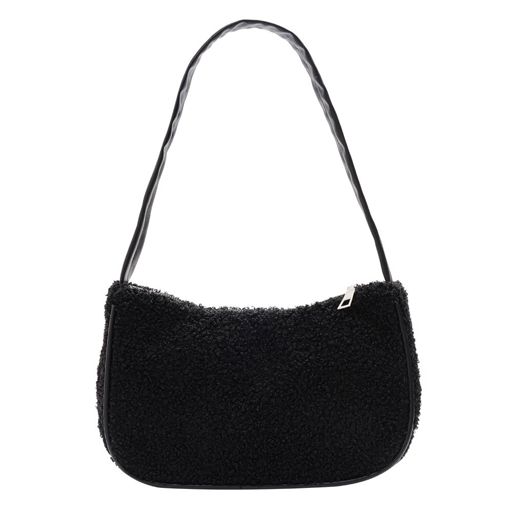 Neue Herbst Winter Weibliche Platz Tote Pelz tasche Wolle frauen Handtasche Damen Unterarm Schulter Taschen: schwarz