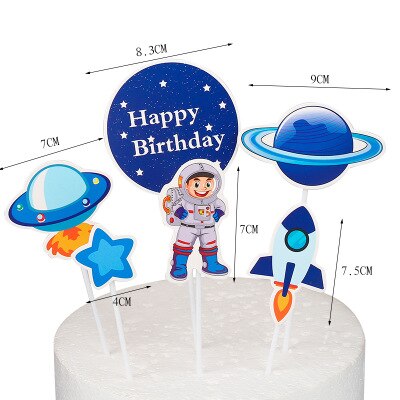 6 stk rumraket dem festdekoration rumskib cupcake toppers tegneserie astronaut ydre rum fest fødselsdagskage dekoration