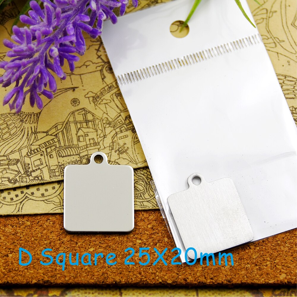 Lot de 10 breloques en acier inoxydable, pour créer quelque chose de beau au quotidien, plus de style à choisir, bricolage, pendentifs pour collier: D Square 25X20mm