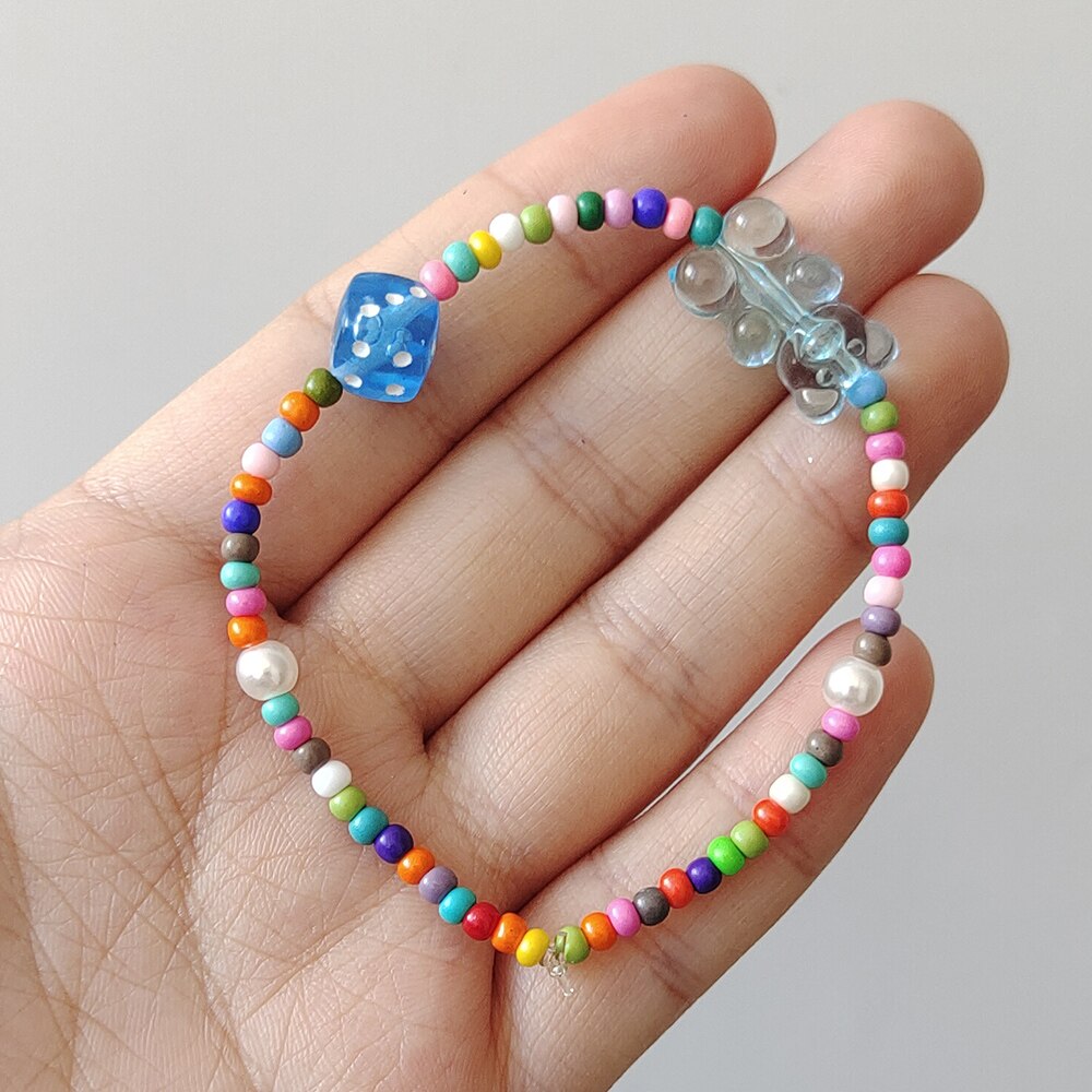 ZX-pulsera con cuentas de resina transparente para mujer, brazalete con cuentas de oso de goma, colorido, étnico, bohemio, , joyería INS: blue