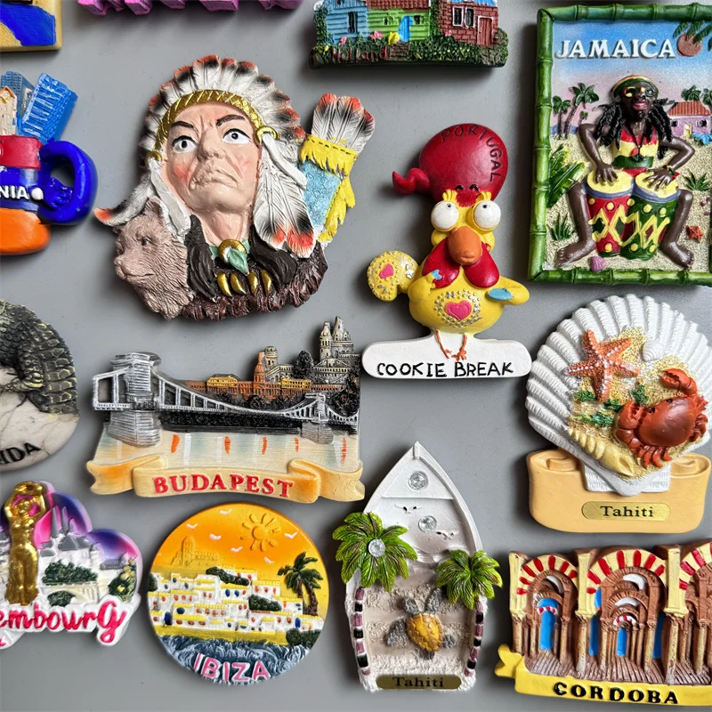 Fridge magnets Budapest Cordoba Tahiti Luxembourg Jamaica Portugal Indian Denmark Armenia Marseille Iran Morocco Norway Latvia