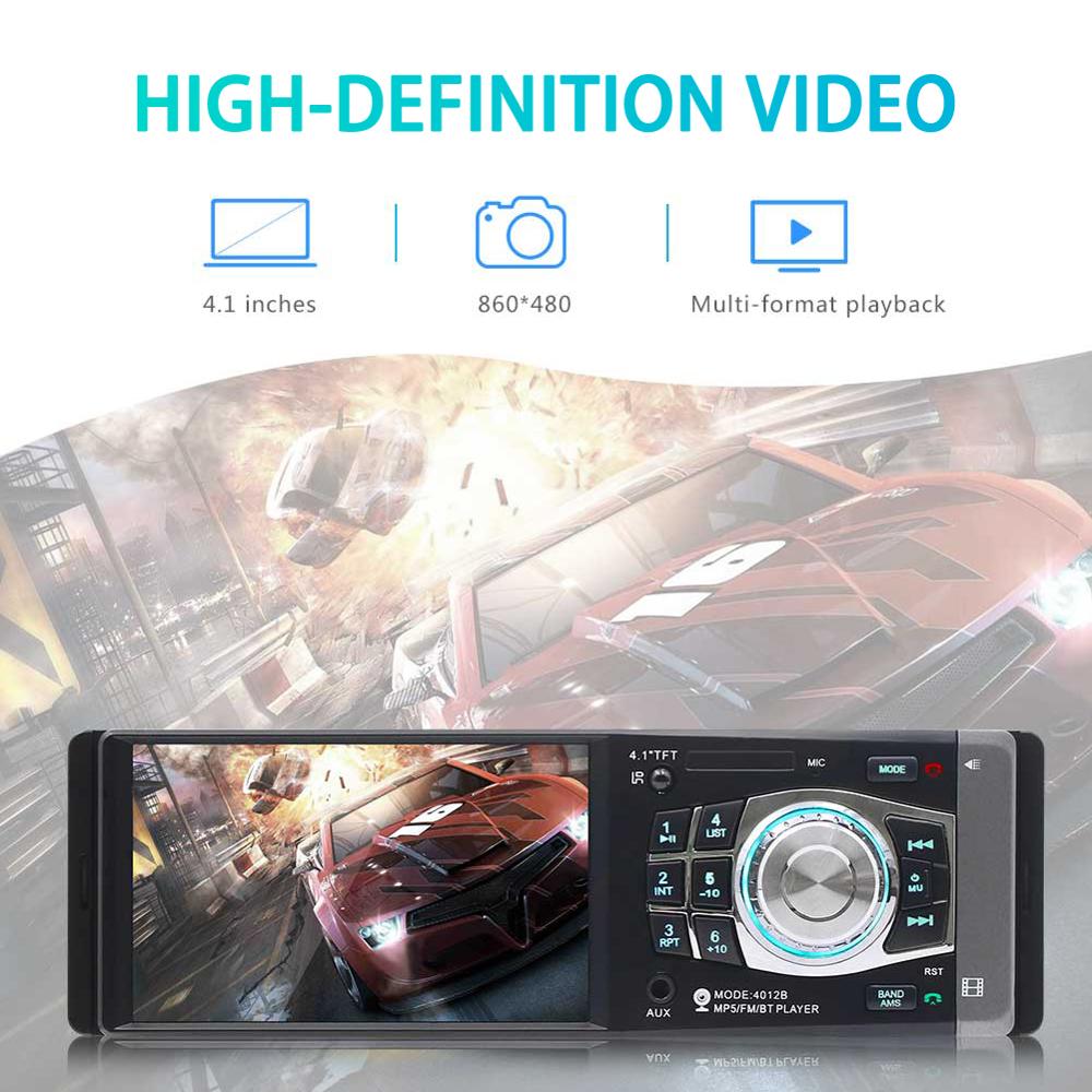 Car Radio 1 Din Auto Audio 4012B 4.1 Inch Stereo FM Bluetooth 2.0 USB MP5 Support Rear View Camera Steering Wheel Remote Control
