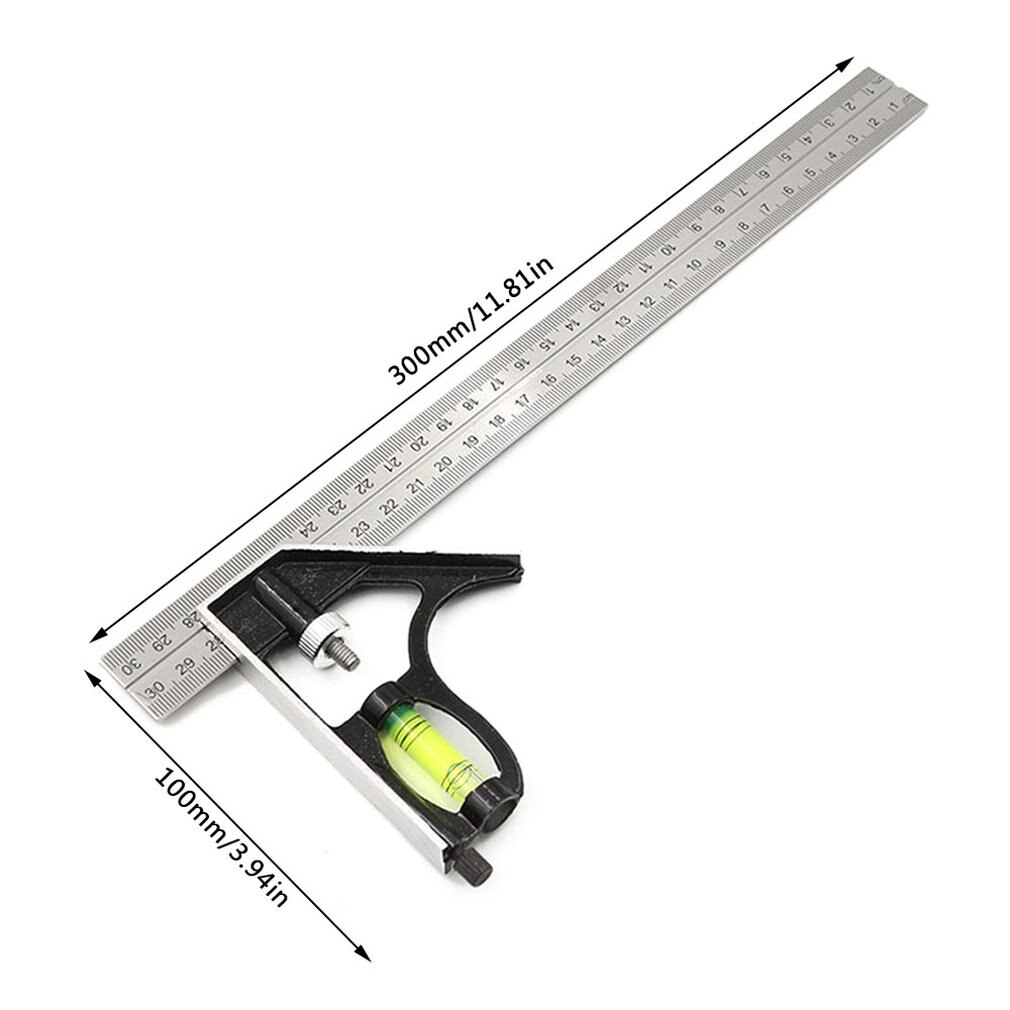 300Mm Adjustable Combination Square Angle Ruler 45 / 90 Degree With Bubble Level Multifunctional Gauge Measuring Tools
