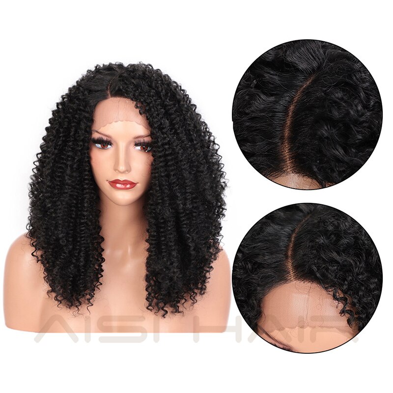 Peluca de pelo corto rizado AISI, peluca frontal de encaje sintético, Peluca de cabello Natural para mujeres negras, pelucas de fibra resistentes al calor con parte lateral