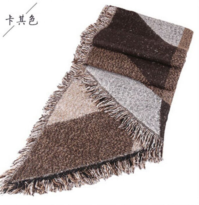 Pashmina de para mujer, bufanda gruesa para invierno, pañuelo a cuadros Reversible, mantón de capa envoltura, manta, Poncho cálido HO950750: Khaki