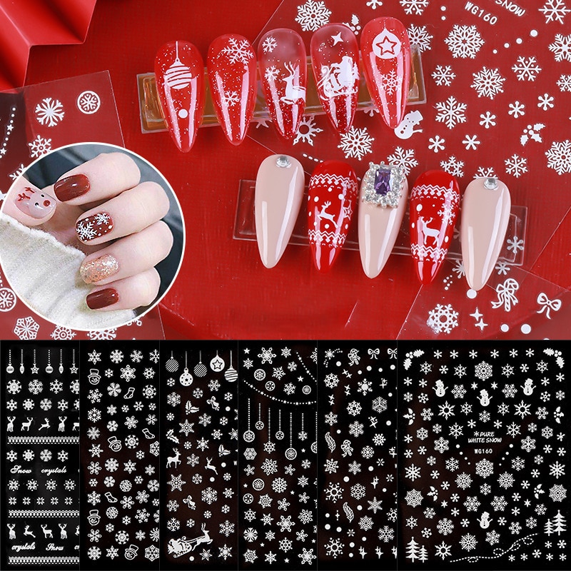 Vrolijke Kerst Nail Art Decals Decoratie Zelfklevende Nail Art Stickers Manicure Witte Sneeuw Sticker Voor Nail