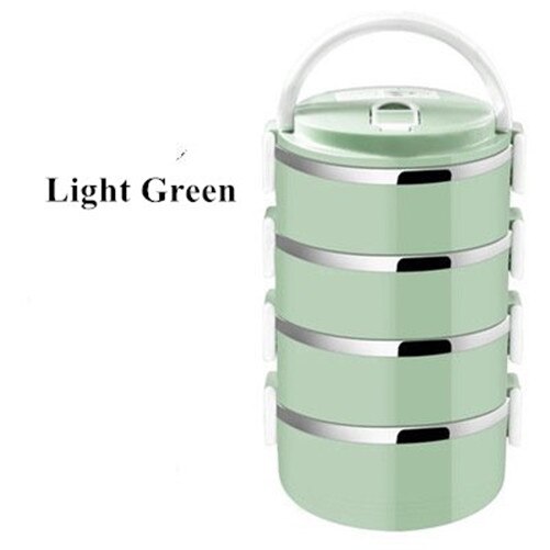 Rvs lunchbox milieuvriendelijke plastic thermische voedselcontainer draagbare lunchbox voor kinderen kantoor school bento lunchbox: Lichtgroen 4- laags