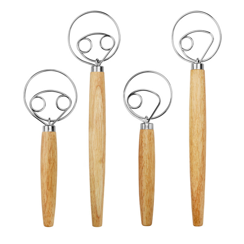Batidor de masa con mango de madera grande, batidor danés, batidora Manual de masa para pan, batidor de cocina, batidor Manual de huevos, herramientas para hornear, accesorios