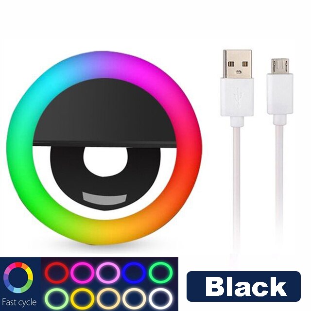 Universele Led Selfie Ring Licht Voor Mobiele Telefoon Draagbare Rgb Kleurrijke Flash Lamp Verlichting Voor Vlog Mobiel Live Fill Verlichting: Black