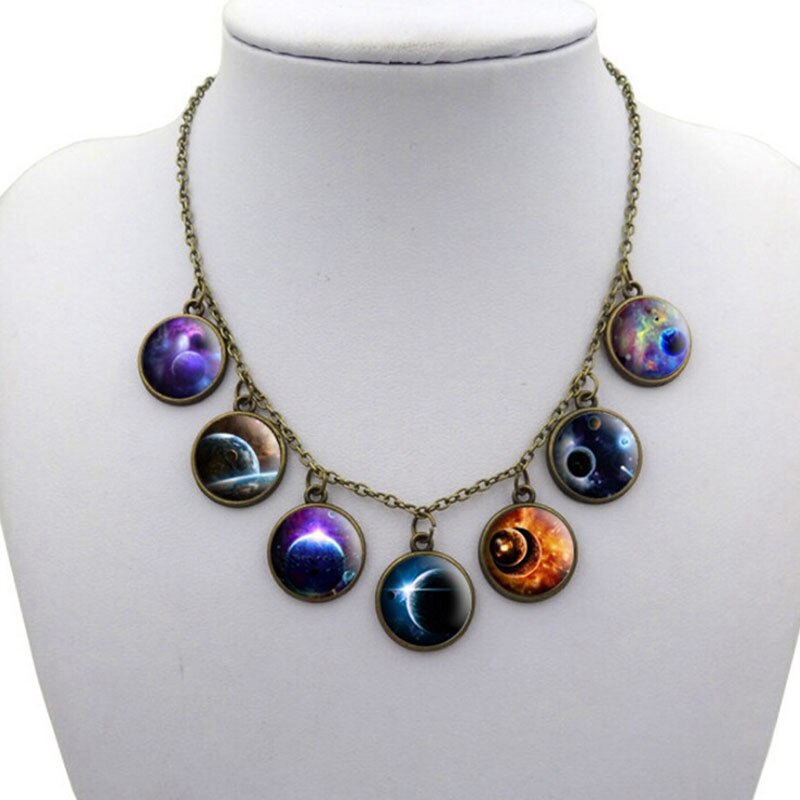 Neues Solar System Halskette Planeten Universum Galaxy Halskette Antike Messing Anhänger Glaskuppel Halskette Schmuck Frauen: 02