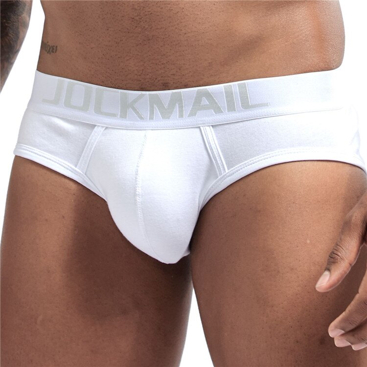 JOCKMAIL Men Briefs Underwear Men&#39;s Sexy Breathable Underpants Cottonl Comfortable Mens Underwear Shorts Cueca Gay Male Panties: white / XXL