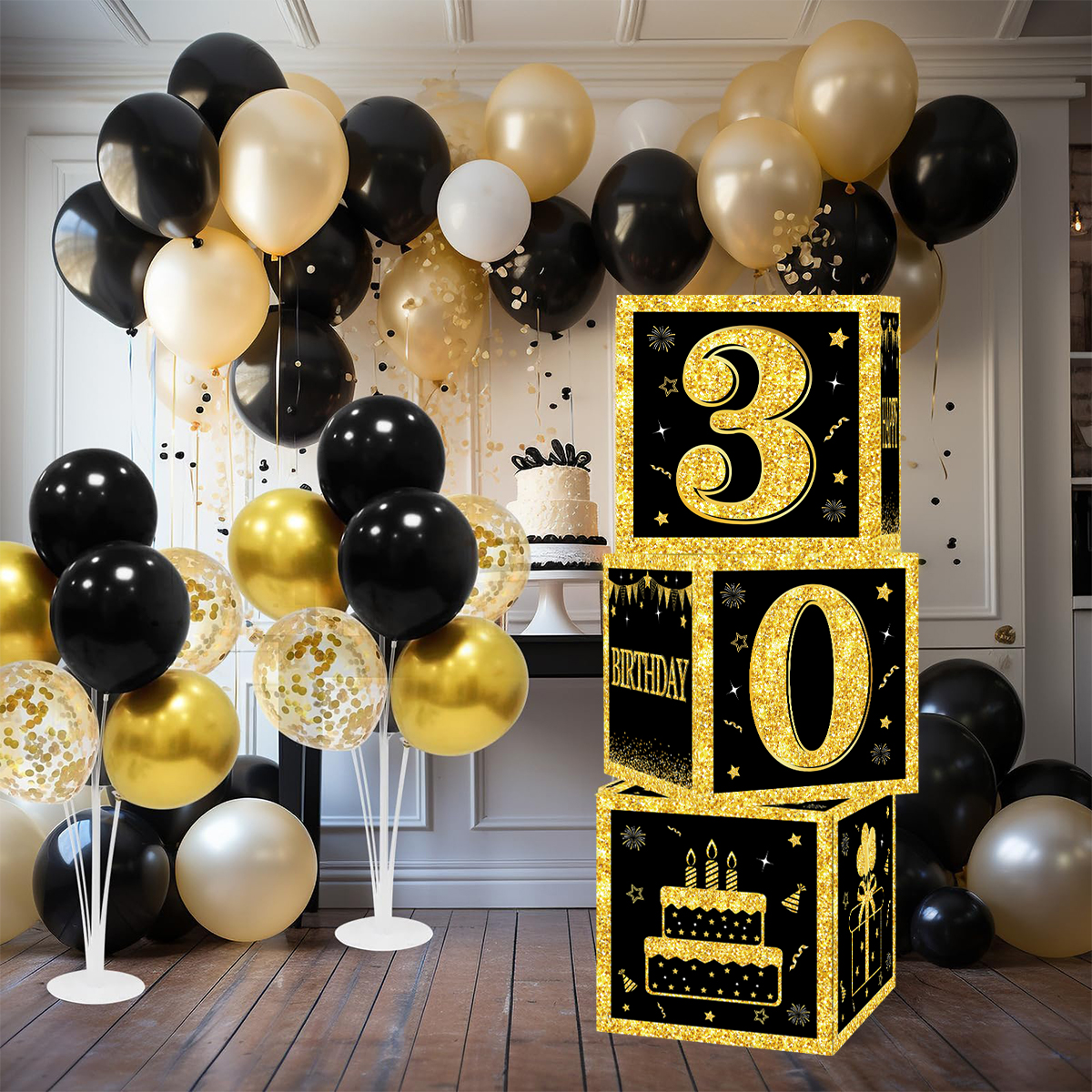 Gold Black Birthday Number Boxes 18 30 40 50 60 Years Old Birthday Paper Boxes Decoration Adult Birthday Party Decoration