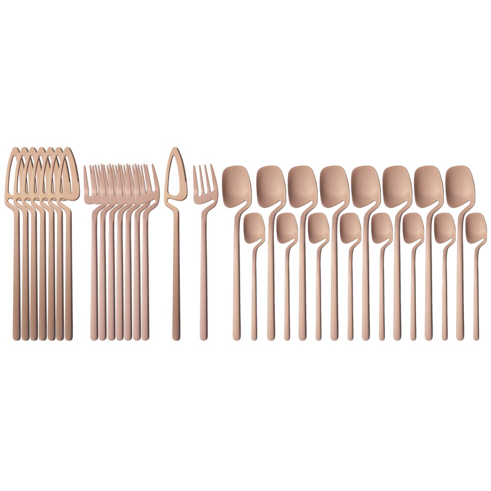 32Pcs Matte Zwarte Bestek Set Mes Vork Lepel Diner Servies 304 Roestvrij Staal Servies Bar Party Bestek Zilverwerk Set: Rose